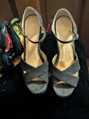 Chinese Laundry Sandals -Black Faux Suede -Strappy Block Heel -Open Toe -Sz 7